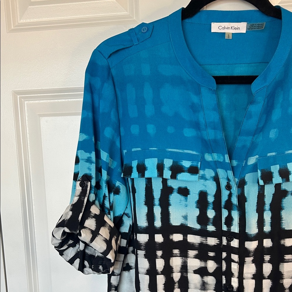 Calvin Klein Teal and Black Women's Blouse - Picture 9 of 9